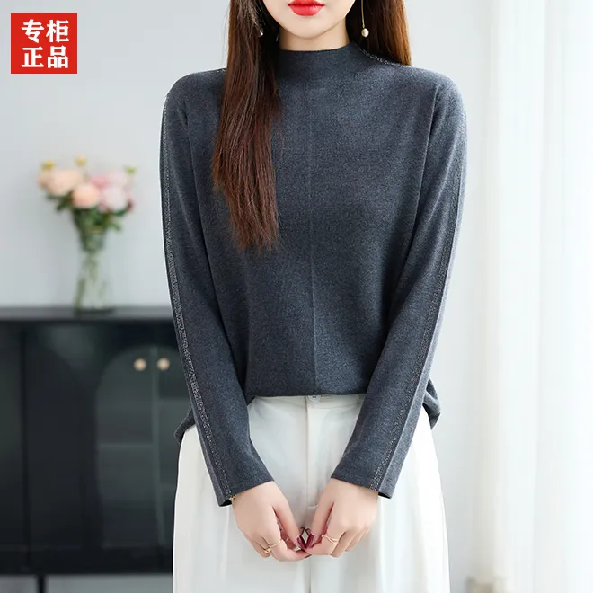 羊绒衫女100纯羊绒秋冬新款宽松针织内搭烫钻毛衣半高领打底衫潮