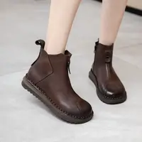 【七彩衣新款】百搭软底皮靴女鞋防滑保暖秋冬短靴2671韩版马丁靴