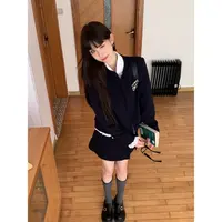 【赵小小&慕蓝学院】8268 韩系学院风娃娃领蝴蝶结口袋单排扣外套女