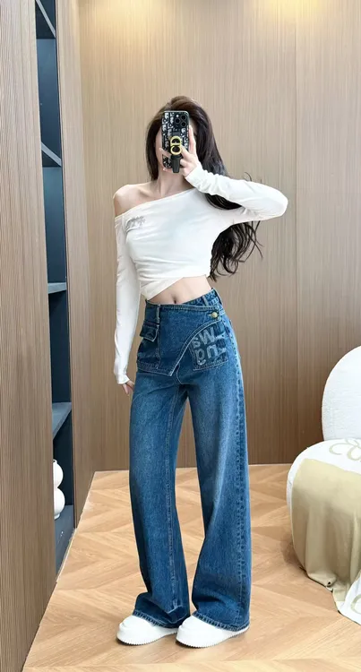 【SSLWEIWEI】南油叠加高定设计剪裁直筒牛仔裤9815