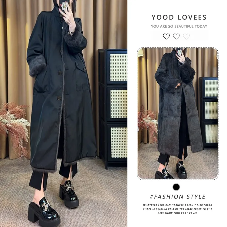 2025年秋冬新款皮毛一体两面穿时尚休闲长款大衣女加厚保暖短外套