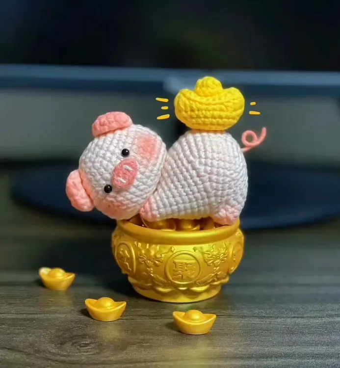 毛线手工编织猪腚发财钩针DIY材料包勾玩偶挂件礼物打发时间解闷