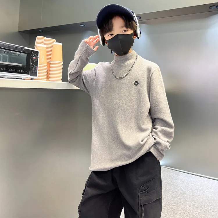 男童加厚德绒卫衣半高领秋冬季中大童休闲百搭打底衫儿童上衣男孩