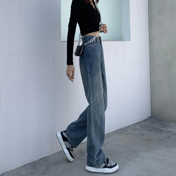 阔腿牛仔裤女2025年新款春秋高腰宽松显瘦垂感窄版直筒拖地裤子秋