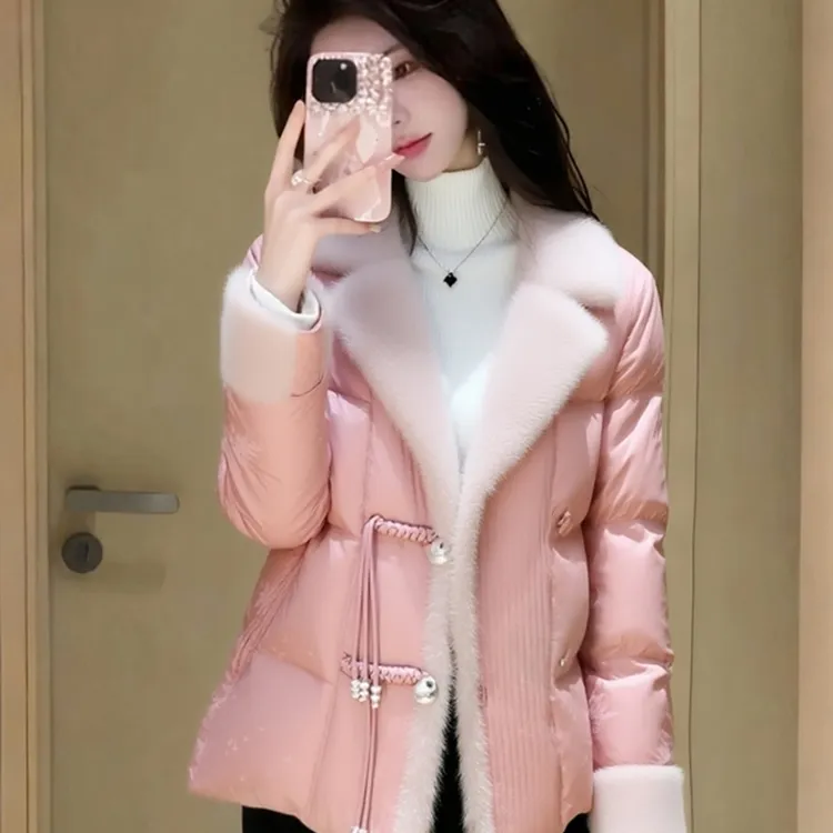 新中式国风粉色棉衣棉服女秋冬高级感超好看气质加厚夹棉短款外套