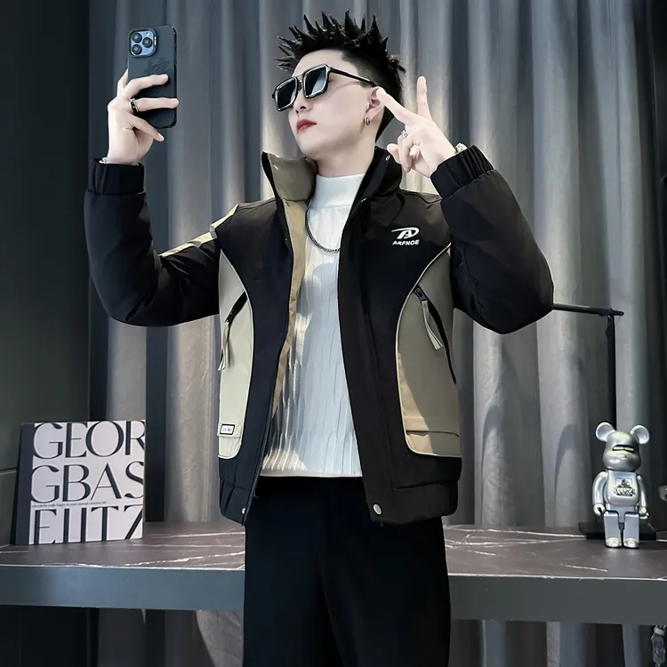 棉衣男款冬季潮牌高级感痞帅立领男士棉服外套拼接撞色修身棉袄子