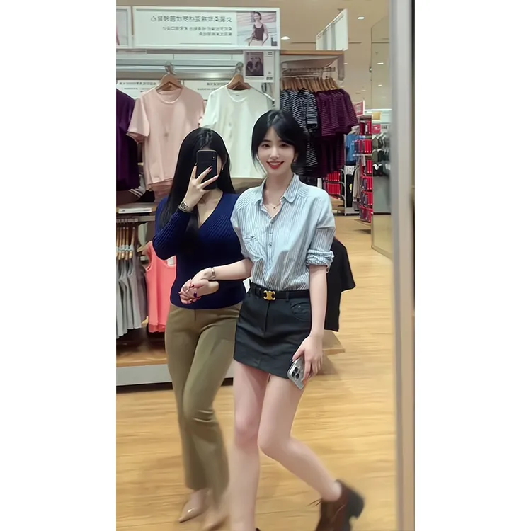 2025新款女士早春季时尚穿搭休闲宽松百搭长袖衬衫高腰显瘦半身裙