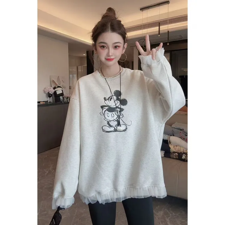 加绒加厚圆领宽松套头卫衣女冬季2025新款韩版大版卫衣5059