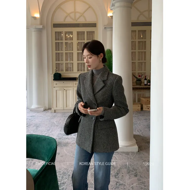 DH 大花【高智美学 suit】“绵羊毛”高智感职场百搭沙漏腰呢料西装