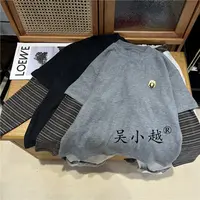 吴小越w1612男童打底衫秋款韩版拼接假两件贴标云朵绒t恤中大童