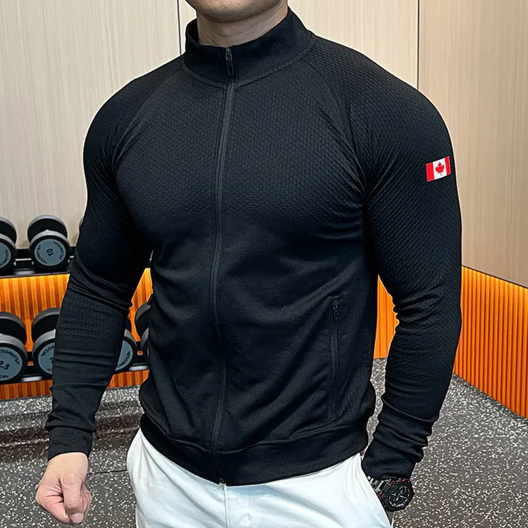 新款健身衣立领拉链开衫男士运动外套户外骑行修身显瘦弹力上衣男