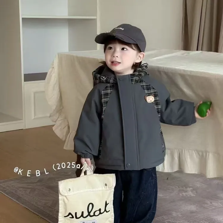 男女童新款秋冬儿童韩版加绒加厚棉袄连帽风衣时尚休闲洋气外套