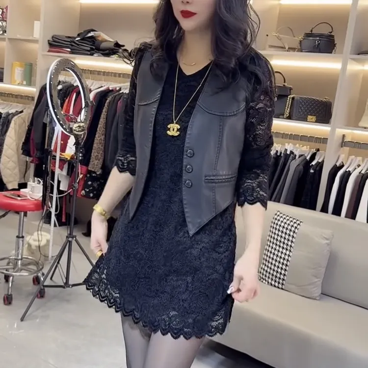 新款韩版时尚手工串珠蕾丝百搭宽松无袖马甲秋冬内搭