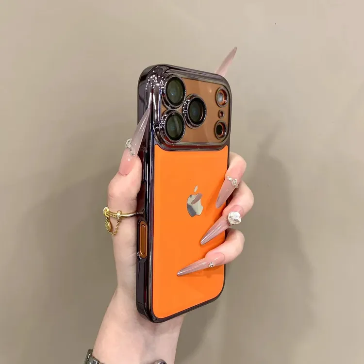 新款星宇橙素皮纹适用iPhone17Promax手机壳苹果16个性15电镀14女