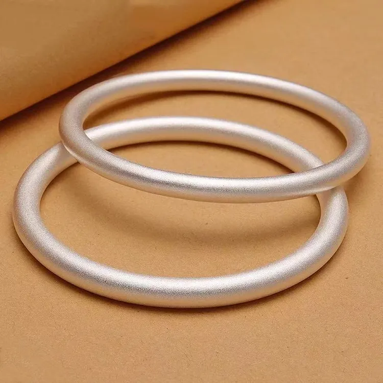古法素圈银手镯年轻款999纯银实心情侣手环足银镯子时尚简约