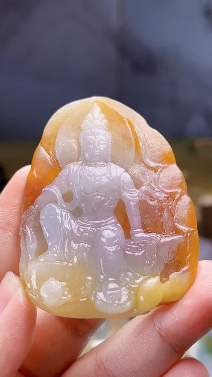 天然缅甸翡翠特色黄翡皮壳水月观音毛货买断需抛光尺寸62-48-9.5