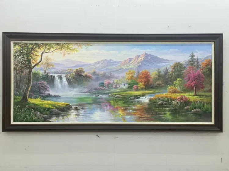 山水风景手绘油画客厅沙发背景墙装饰画日照金山聚宝盆挂画