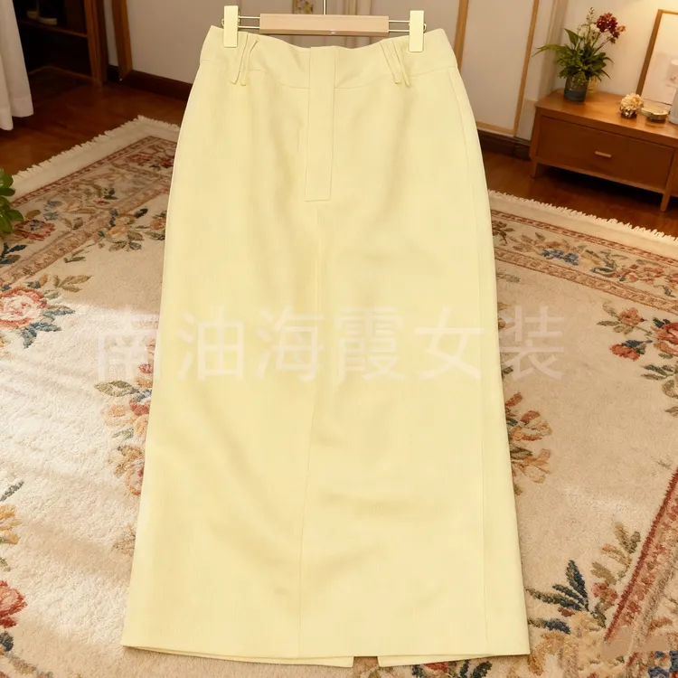 南油纯亚麻高级感半身裙 温柔奶油黄开叉设计 奢华 尽显优雅气质