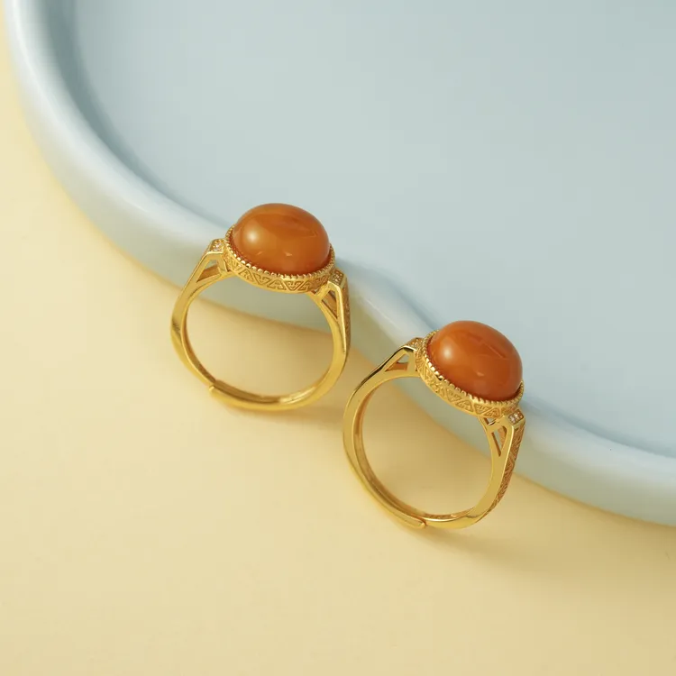 【云上叙】S925银蜜蜡戒指-多样性发其一10.5mm-V55851-M（甄选）