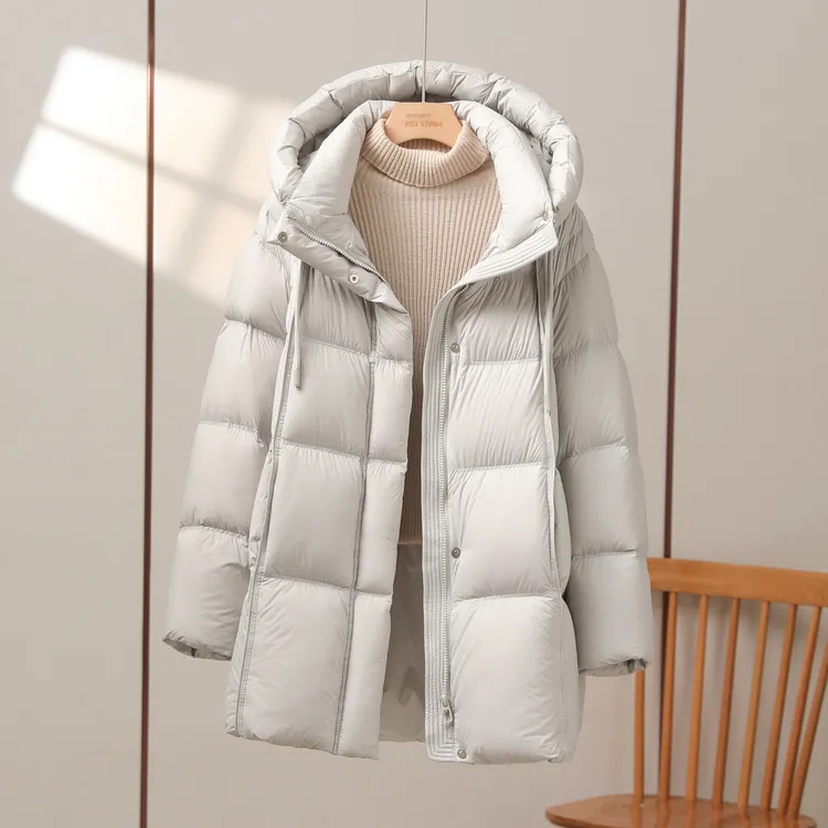 90白鸭绒羽绒服女中长款2025年冬新款泡芙加厚连帽保暖小个子外套