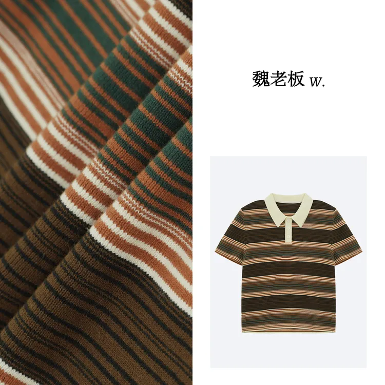 W.Diva【知画】条纹撞色翻领短袖针织衫老钱风松弛感女装51Z281311
