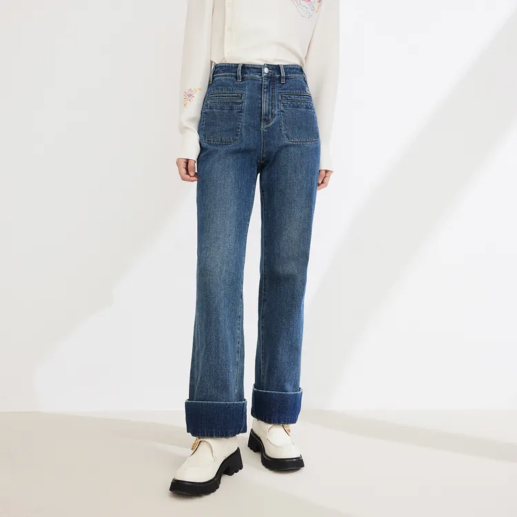 EP YAYING雅莹女装 长绒棉高腰中筒显瘦牛仔裤 新品J603B