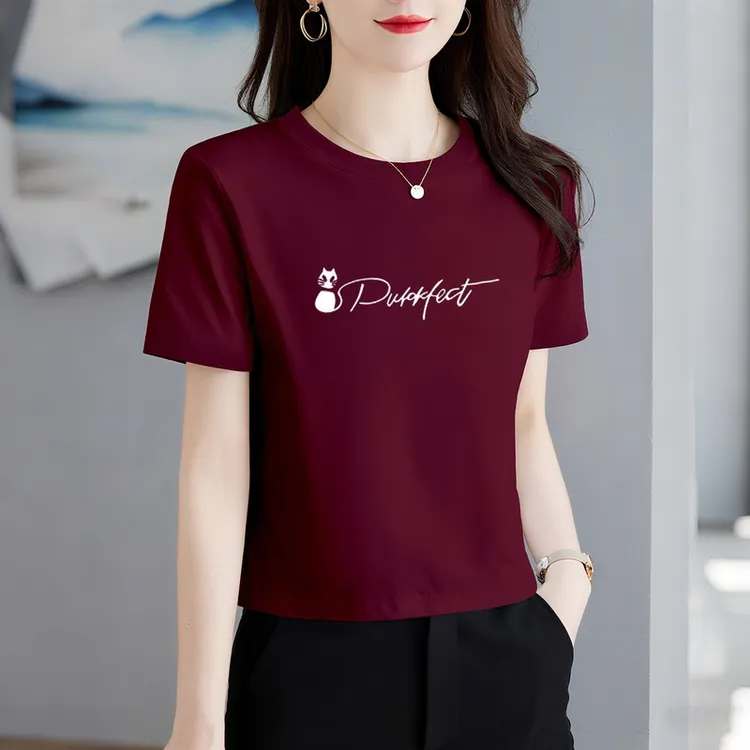 欧货正肩酒红色短袖t恤女2025新款夏季修身减龄打底衫短款上衣ins