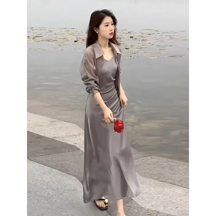 春季高级感连衣裙套装女薄款防晒衣2025夏季新款气质女神范吊带裙