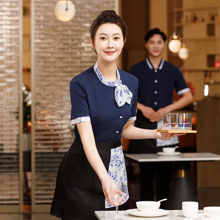 高档餐厅服务员工作服女中式酒店餐饮茶楼火锅饭店传菜员短袖夏装