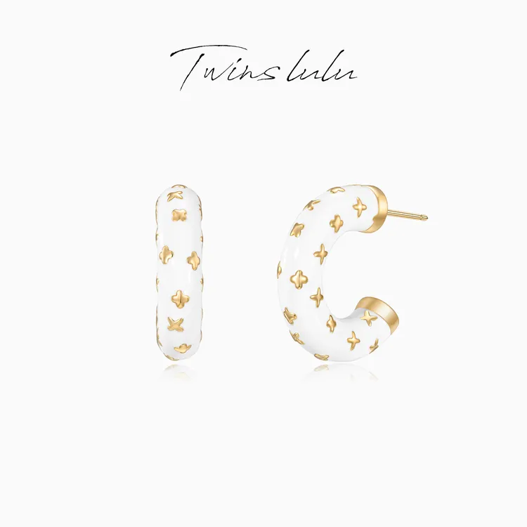 TWINS LULU 【老花】新年款高级简约轻奢风老花白色耳环TSL3057