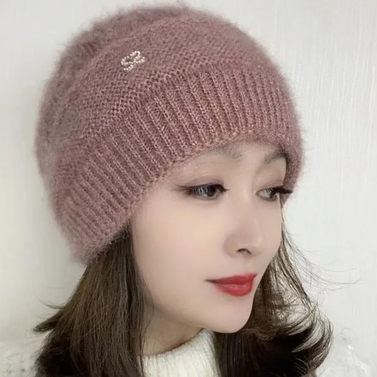 秋冬涤纶包头帽针织帽子女式保暖帽子毛线韩版手工提花松鼠绒帽子