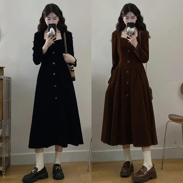 大码胖mm女装秋冬季新款新中式轻奢丝绒气质收腰显瘦连衣裙女