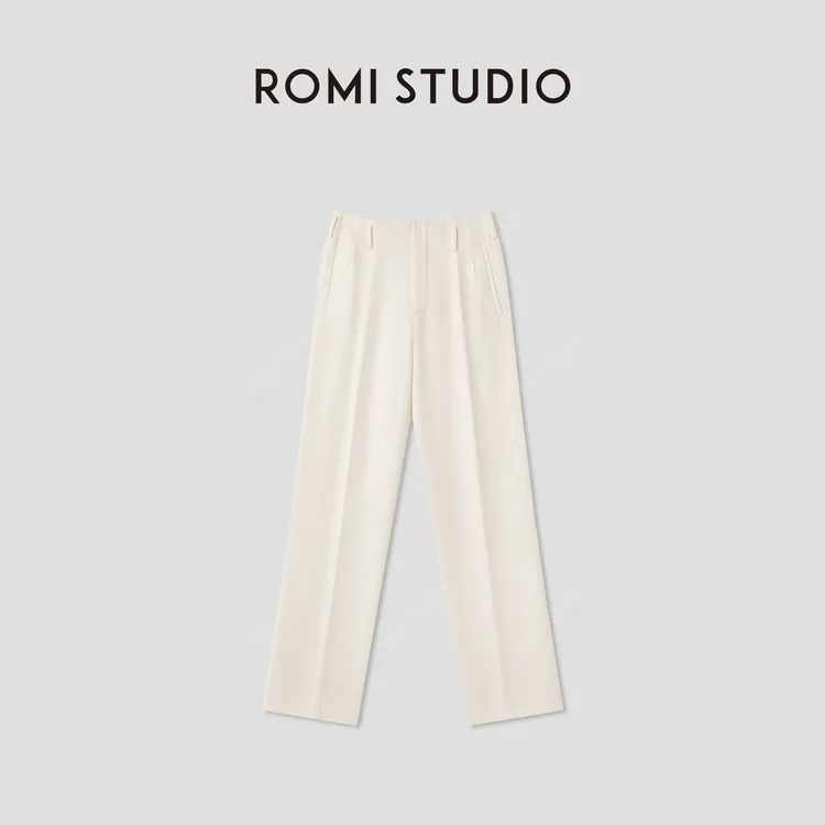 ROMI STUDIO"舒适自在"醋纤混纺褶间立体感直筒西裤RWCRXW3396