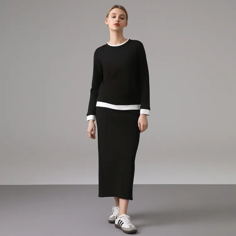 （现货）莱卡氨纶奥地利兰精超细旦莫代尔零压感假两件撞色长袖T恤