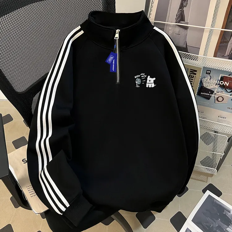 WASSUP UOSNE重磅三条杆插肩卫衣男秋季款百搭潮流美式半拉链外套