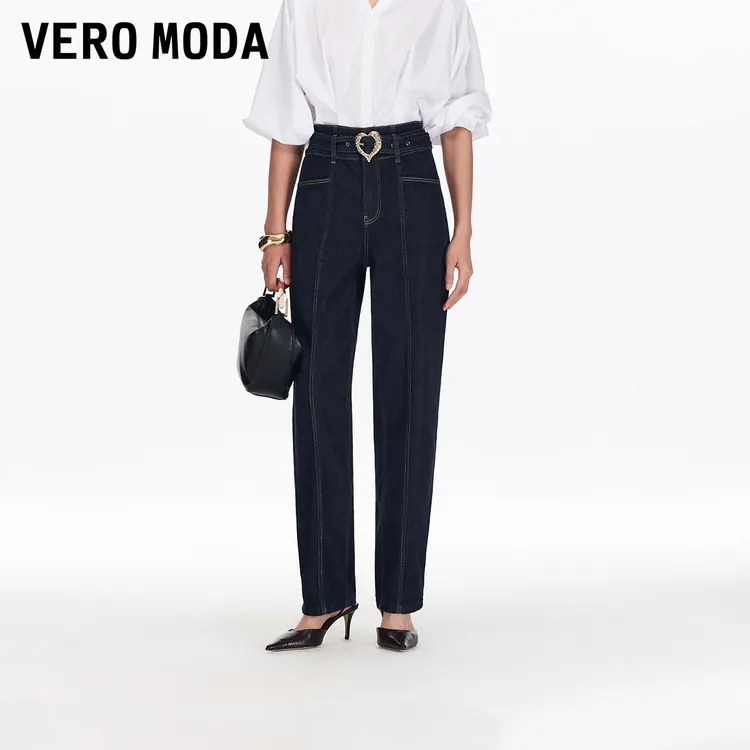 Vero Moda牛仔裤女【都市漫步】含棉撞色明线高腰萝卜裤325332042