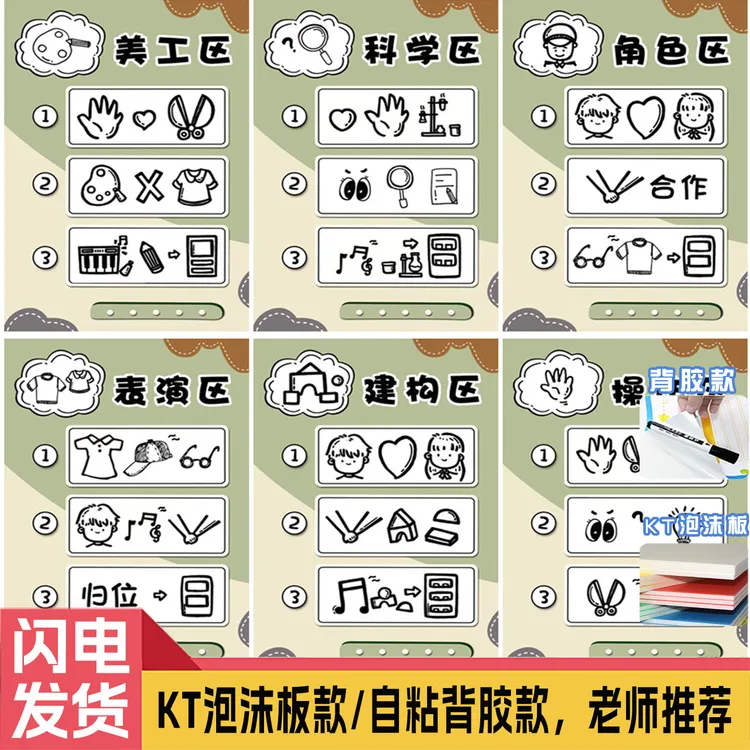 幼儿园莫兰迪色系区角牌区域规则儿童进区标识牌平面墙成品墙贴画