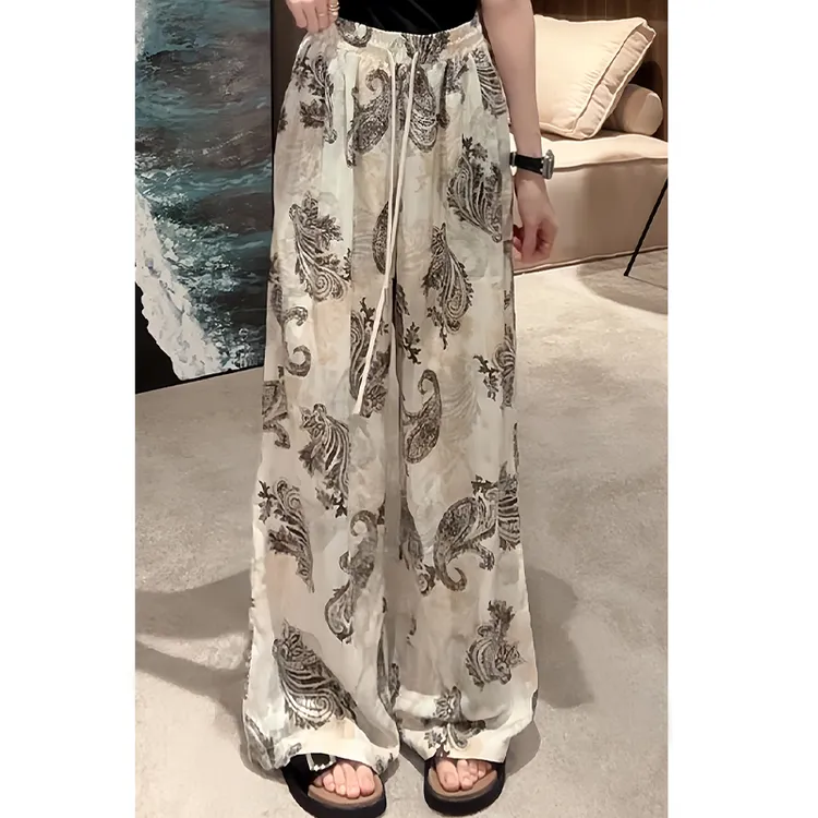美式复古印花高腰直筒休闲裤女2025夏季新款设计感宽松阔腿长裤潮