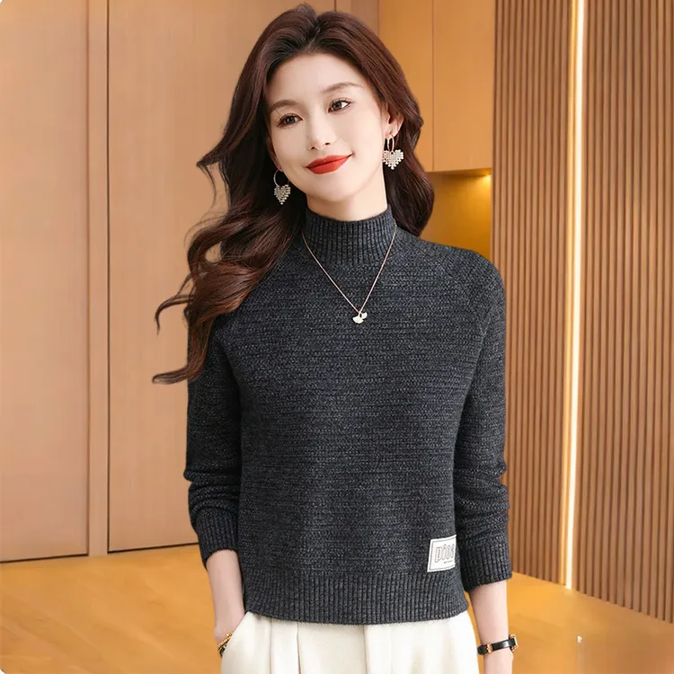 半高领毛衣女短款2025新款宽松小个子针织衫内搭加厚打底衫百搭潮