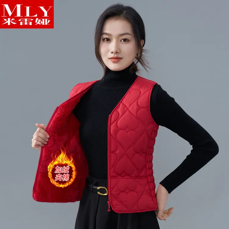 新款爆款秋冬加绒马甲女内穿修身保暖中老年妈妈装外穿棉马夹背心