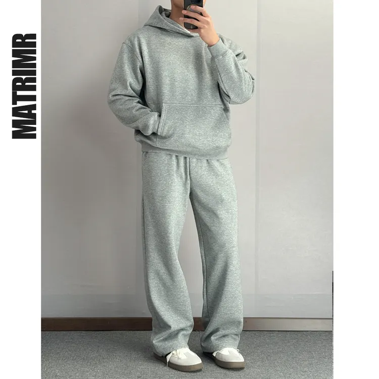 MatriMr 美式重磅套装加绒500G保暖套头卫衣直筒宽松弯刀休闲裤男