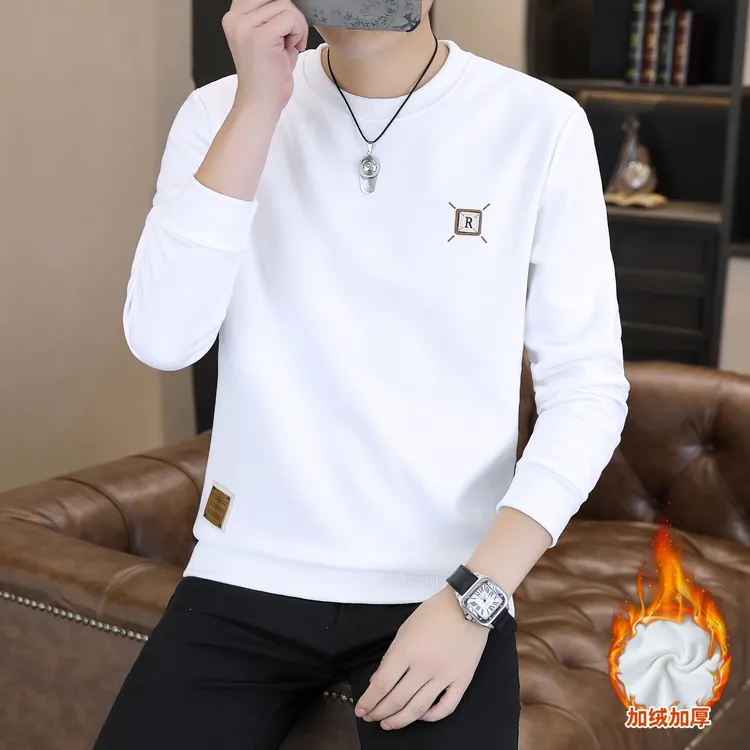 秋冬季男士加绒卫衣长袖圆领潮流宽松休闲打底衫百搭T恤上衣秋衣