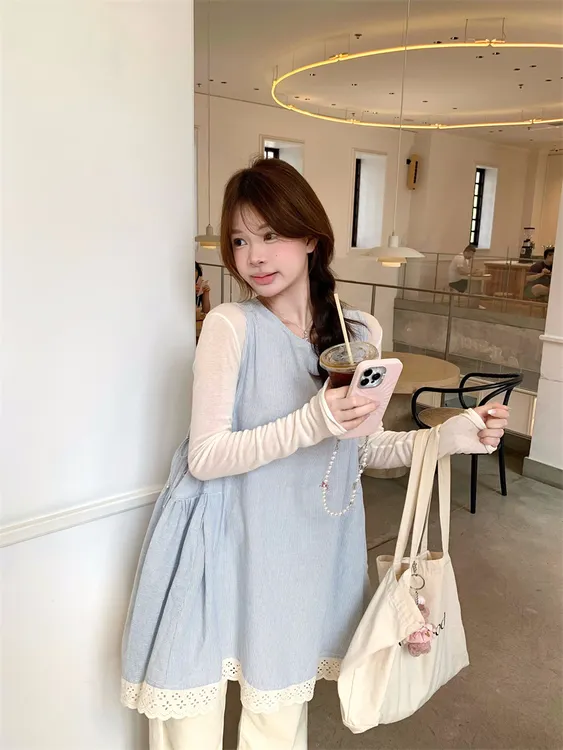 温柔风入秋衣服一整套文艺小清新初秋小个子穿搭叠穿背心裙套装潮
