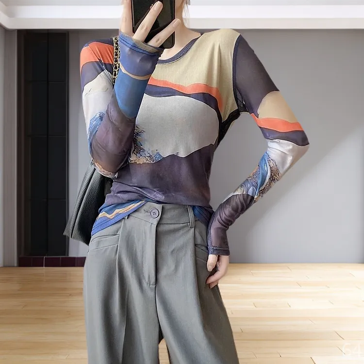 时尚春秋网纱打底衫女内搭长袖上衣洋气休闲高端开春百搭潮牌高档