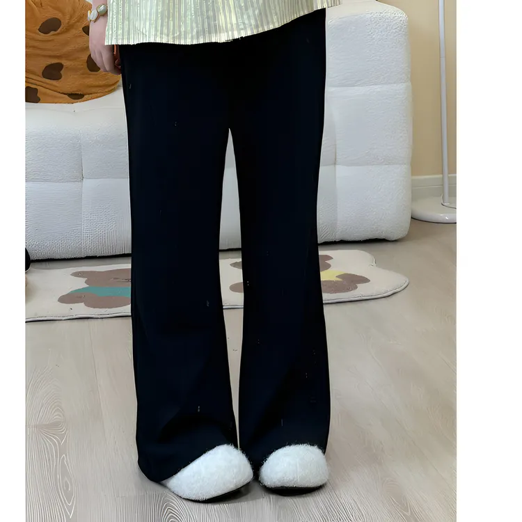 早秋新款透气松紧高腰韩版宽松大码胖mm显瘦遮肉黑色直筒微喇叭裤