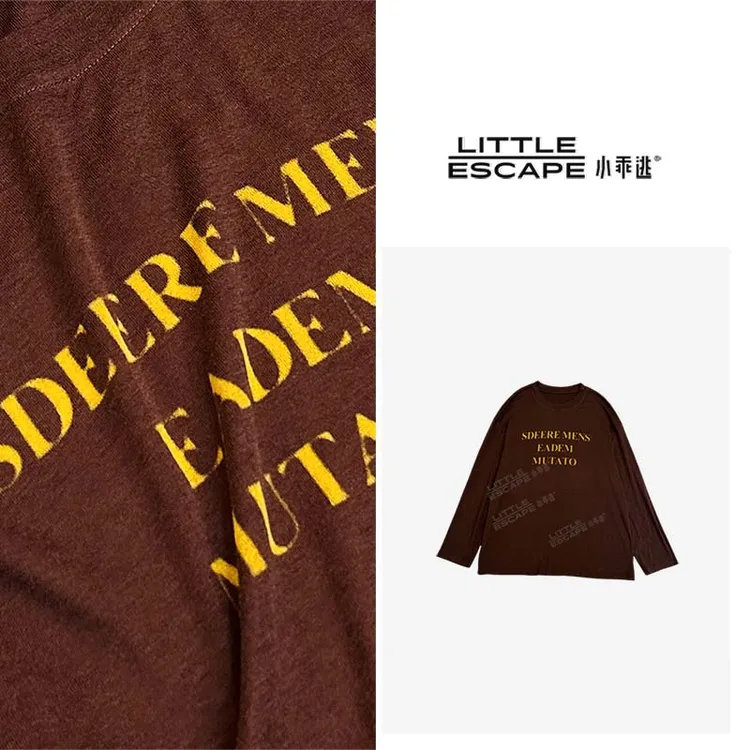 小乖逃X休闲咖色T恤SD长袖宽松慵懒风潮流ins长袖 S25548