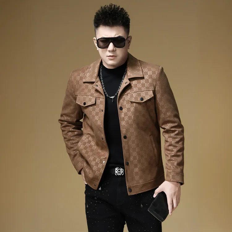 洛辛普肯欧货春秋冬季男士提花轻奢休闲外套高端翻领时尚夹克上衣