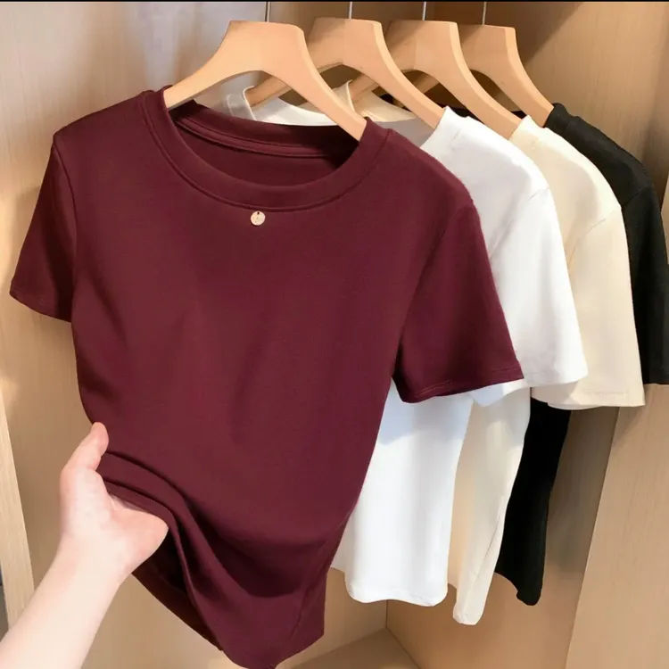 【正版专柜】高弹力新款水溶银片短袖现货正品夏季棉T恤女简约打底