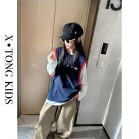 【X•TONG】撞色设计假两件宽松阔版时尚长袖T恤 8090