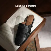 LeeCat Studio粗跟穆勒拖2025秋季新款百搭气质懒人浅口单鞋